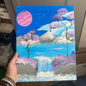 Purple and Blue Mountain Landscape Canvas Board Art